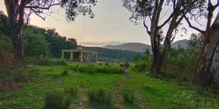 Scenic view of a house surrounded by a field during mid-morning at Hirekolale Chikmagalur.