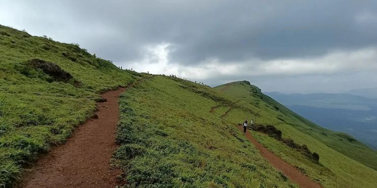 A hiker traverses a mountain trail, surrounded by lush grasslands, heading towards the rewarding views at Z Point.