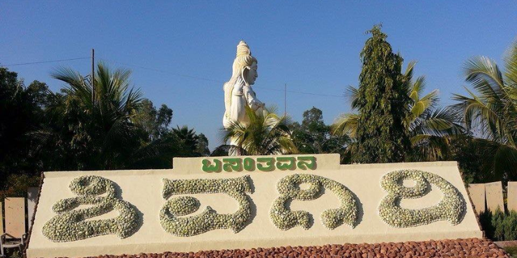 A university sign shaped like a tree, symbolizing growth and knowledge, set against a serene backdrop.