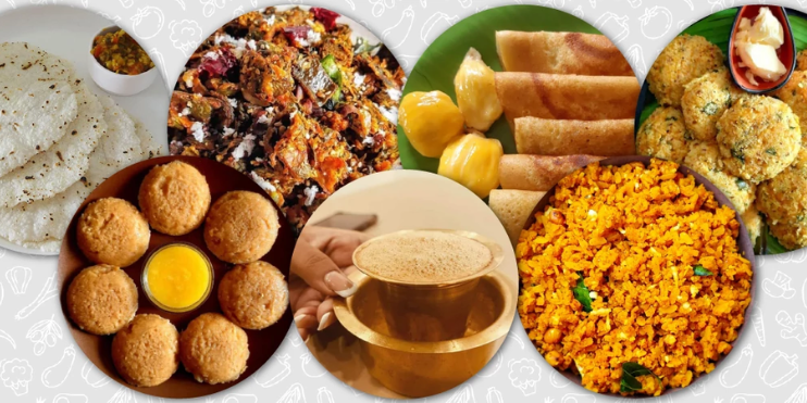 A vibrant collage showcasing various local delicacies from Chikmagalur, highlighting traditional Karnataka cuisine.